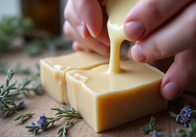 Hands mixing natural soap ingredients