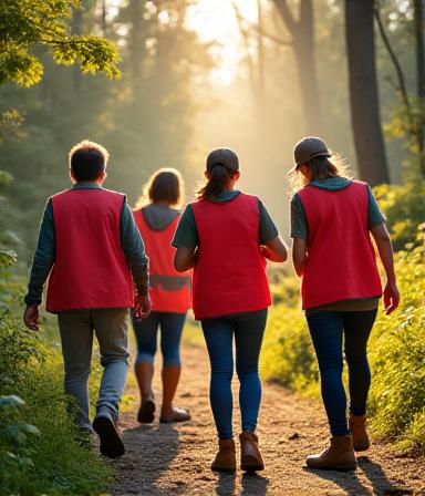 Volunteers cleaning a forest path